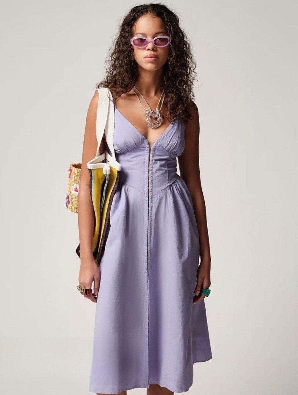 Urban Outfitters Lavender Zip-Front Midi Dress
